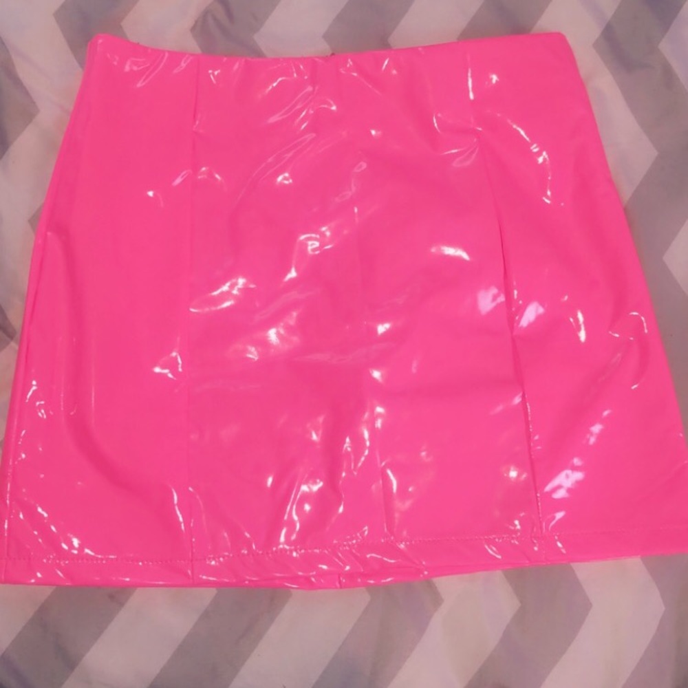 Pink Leather Mini Skirt